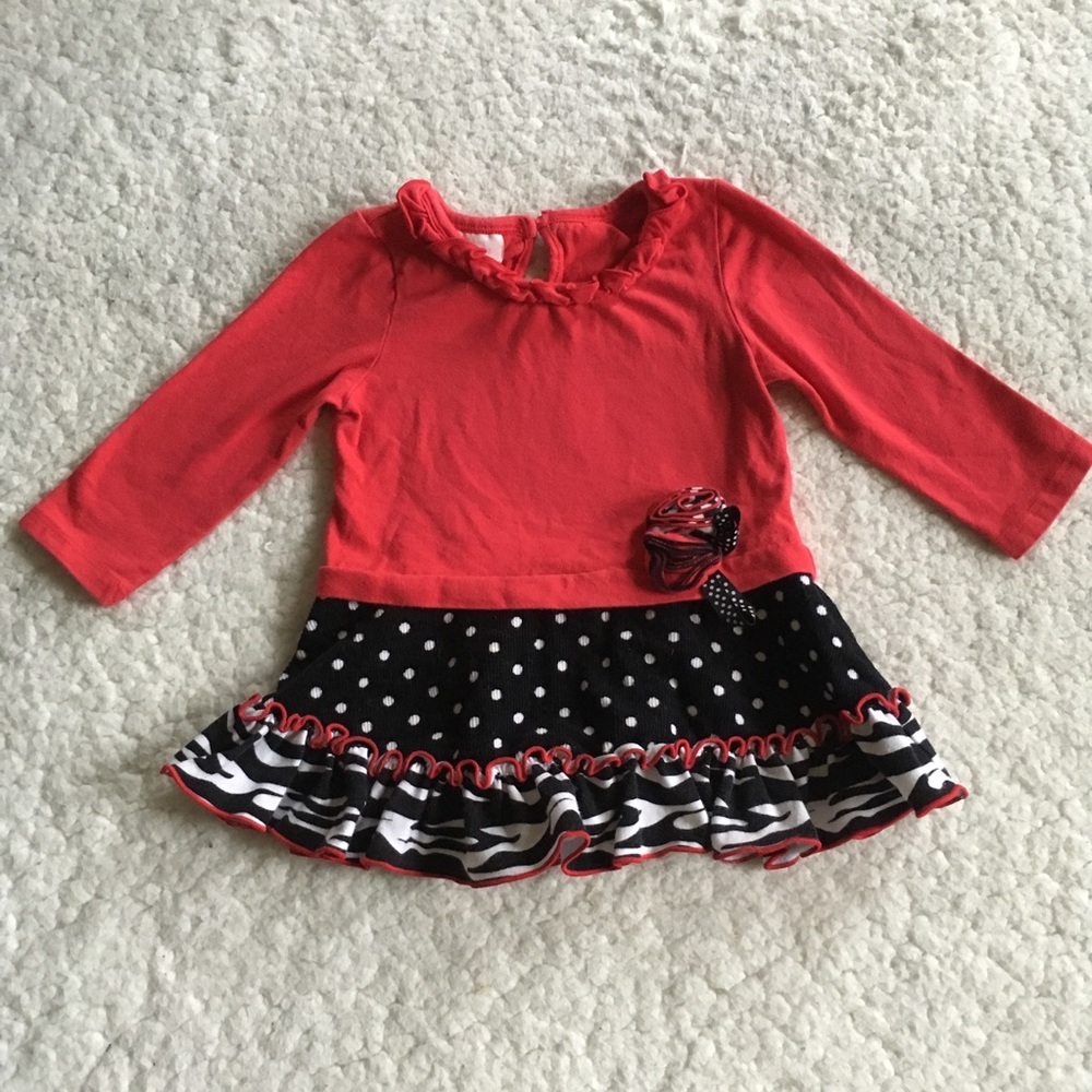 Bonnie Baby Red And Polka Dot Long Sleeved Top